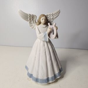 Lladro Figurine Christmas Tree Topper Angel Harp Mint  Made Spain
